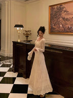 Gorgeous A-Line Long Sleeves White Lace Date Night Dresses Prom Dress Birthday Outfits