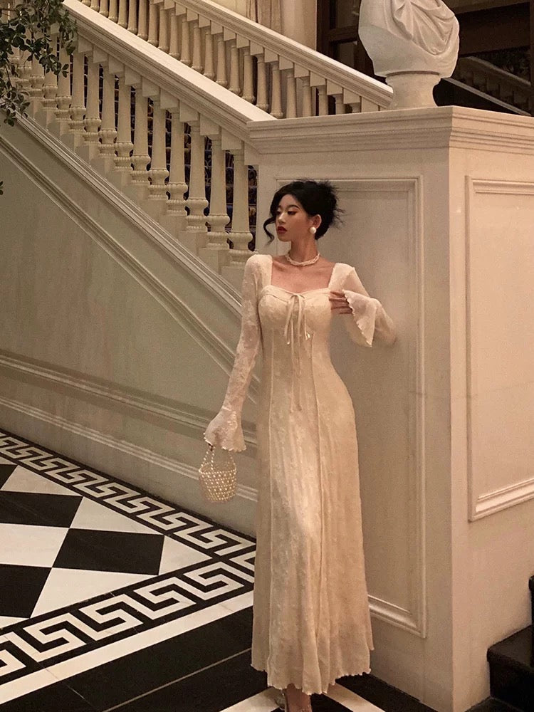 Gorgeous A-Line Long Sleeves White Lace Date Night Dresses Prom Dress Birthday Outfits