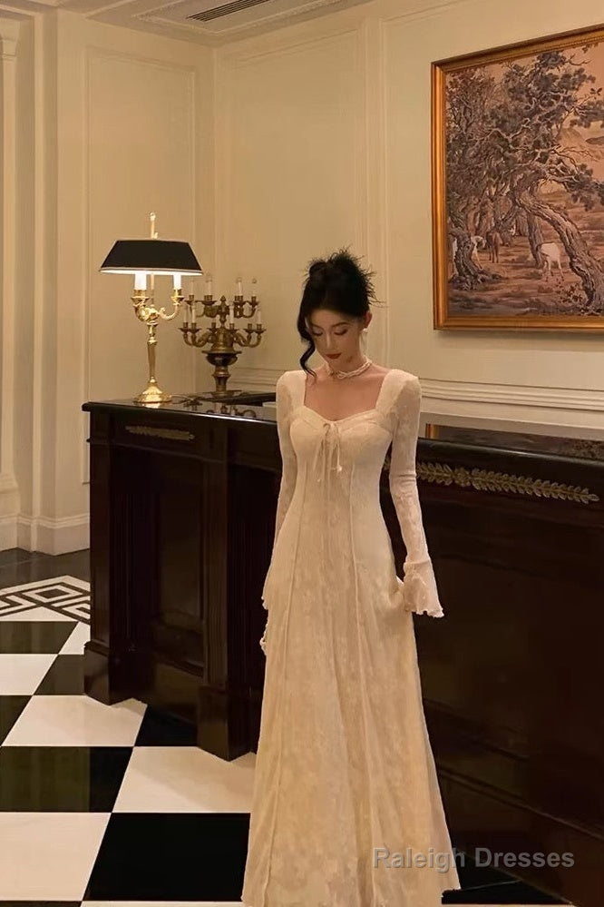 Gorgeous A Line Long Sleeves White Lace Date Night Dress Prom Dresses Birthday Outfits Main image