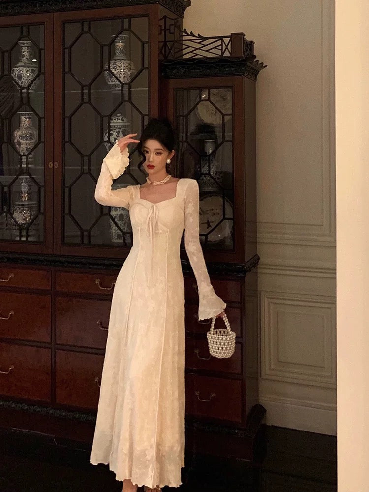 Gorgeous A-Line Long Sleeves White Lace Date Night Dresses Prom Dress Birthday Outfits