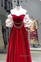Gorgeous A Line Off The Shoulder Velvet Red Prom Dress