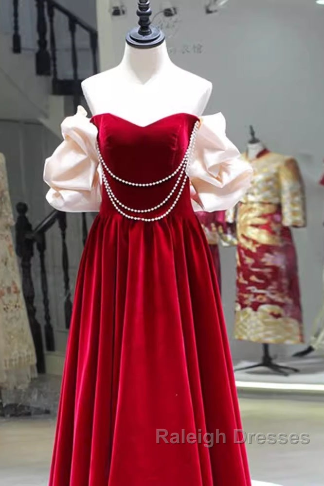 Gorgeous A Line Off The Shoulder Velvet Red Prom Dress