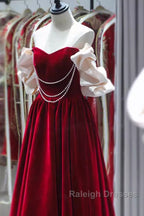 Gorgeous A Line Off The Shoulder Velvet Red Prom Dress