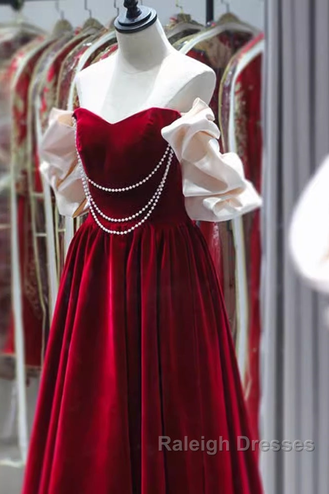 Gorgeous A Line Off The Shoulder Velvet Red Prom Dress