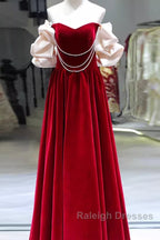 Gorgeous A Line Off The Shoulder Velvet Red Prom Dress