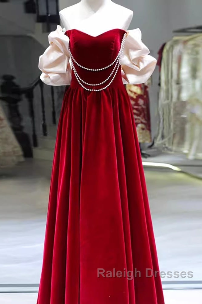 Gorgeous A Line Off The Shoulder Velvet Red Prom Dress