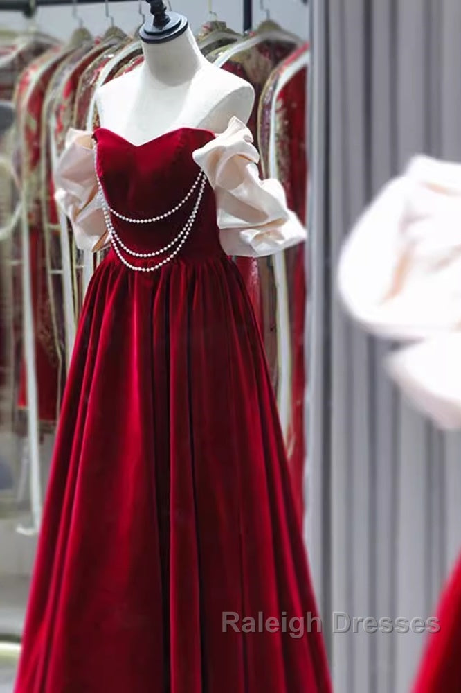 Gorgeous A Line Off The Shoulder Velvet Red Prom Dress