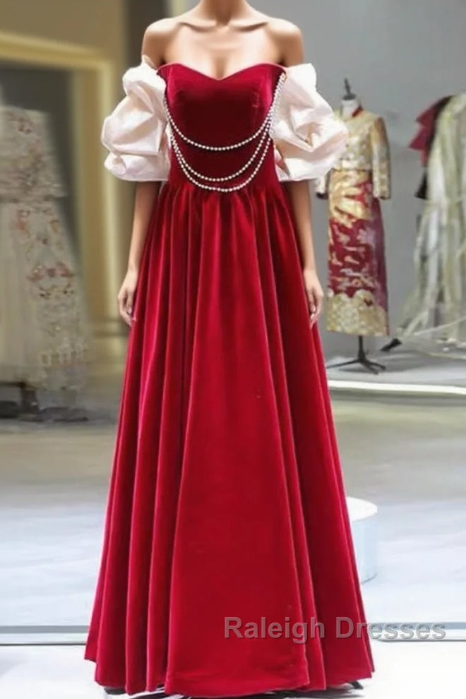 Gorgeous A Line Off The Shoulder Velvet Red Prom Dress Main image