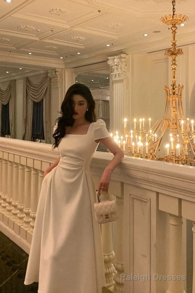 Gorgeous A Line Short Sleeves White Date Night Dress Prom Dresses Birthday Outfits