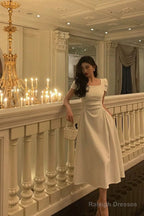 Gorgeous A Line Short Sleeves White Date Night Dress Prom Dresses Birthday Outfits