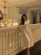 Gorgeous A-Line Short Sleeves White Date Night Dresses Prom Dress Birthday Outfits
