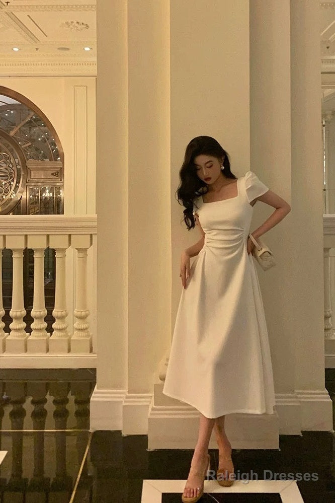 Gorgeous A Line Short Sleeves White Date Night Dress Prom Dresses Birthday Outfits