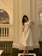 Gorgeous A-Line Short Sleeves White Date Night Dresses Prom Dress Birthday Outfits