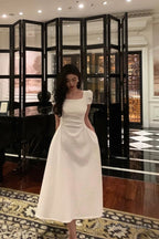 Gorgeous A Line Short Sleeves White Date Night Dress Prom Dresses Birthday Outfits