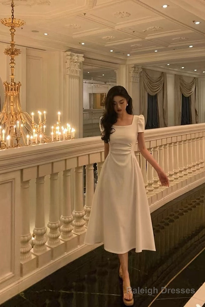 Gorgeous A Line Short Sleeves White Date Night Dress Prom Dresses Birthday Outfits Main image