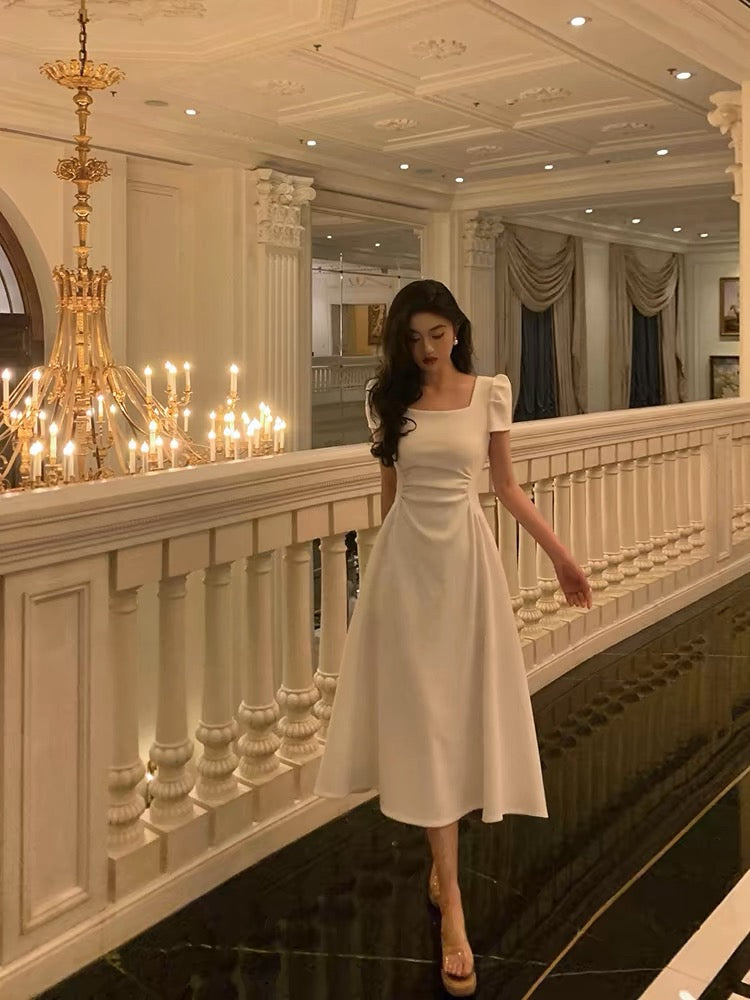 Gorgeous A-Line Short Sleeves White Date Night Dresses Prom Dress Birthday Outfits Main image