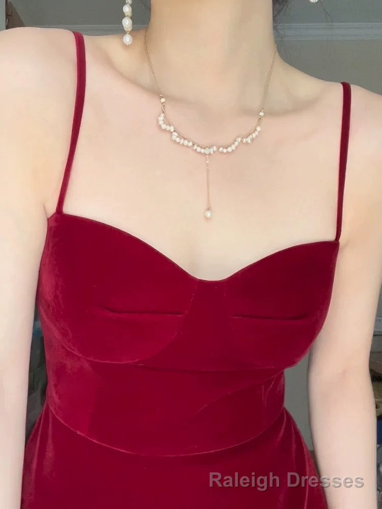 Gorgeous A line Spaghetti Straps Burgundy Velvet Evening Dress Prom Dresses Birthday Outfits Secondary image