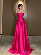Gorgeous A line Spaghetti Straps Hot Pink Long Evening Dress Prom Dresses Birthday Outfits