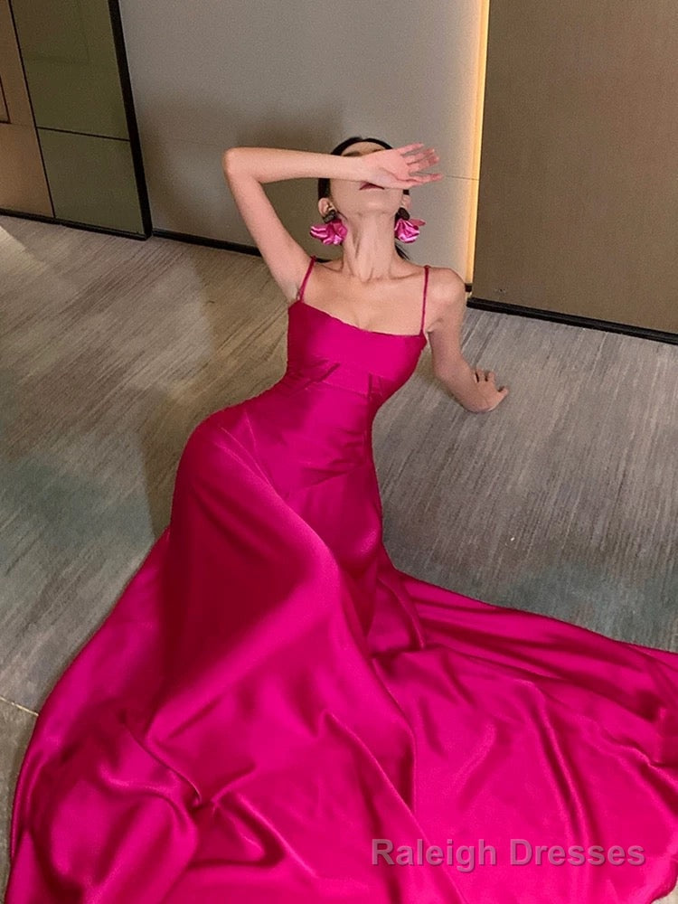Gorgeous A line Spaghetti Straps Hot Pink Long Evening Dress Prom Dresses Birthday Outfits Main image