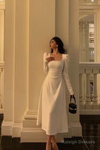 Gorgeous A Line Square Neckline Long Sleeves Date Night Dress White Prom Dresses Birthday Outfits