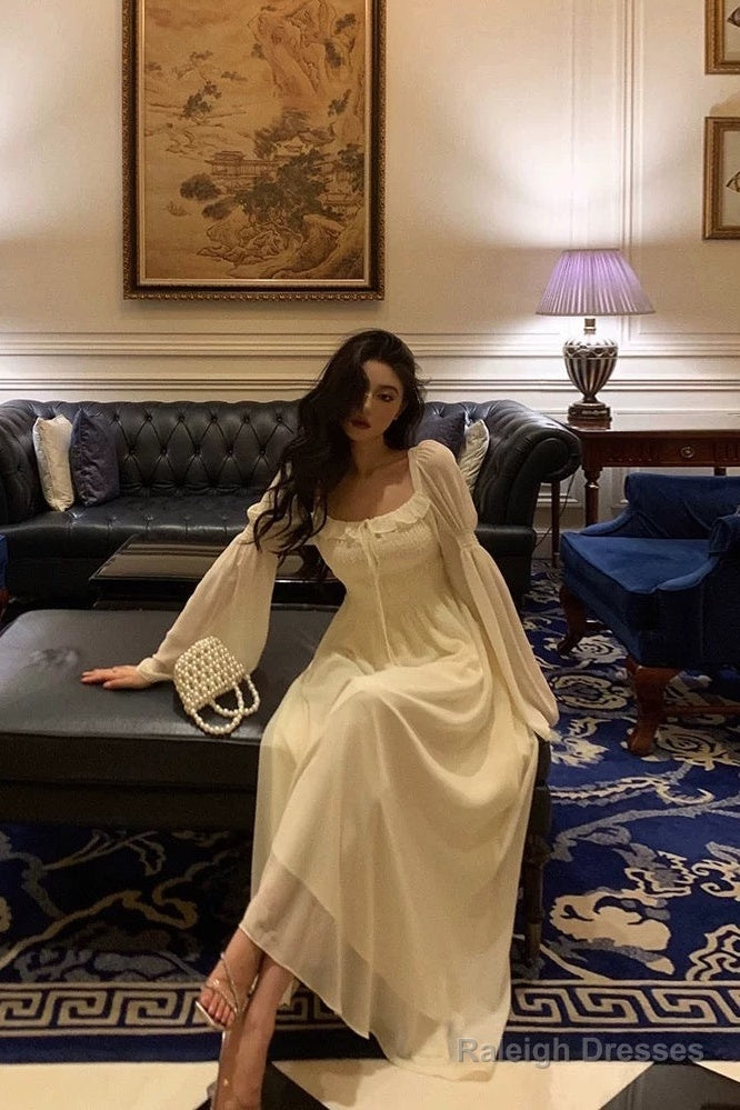 Gorgeous A Line Square Neckline Long Sleeves Ivory Date Night Dress Prom Dresses Birthday Outfit Secondary image