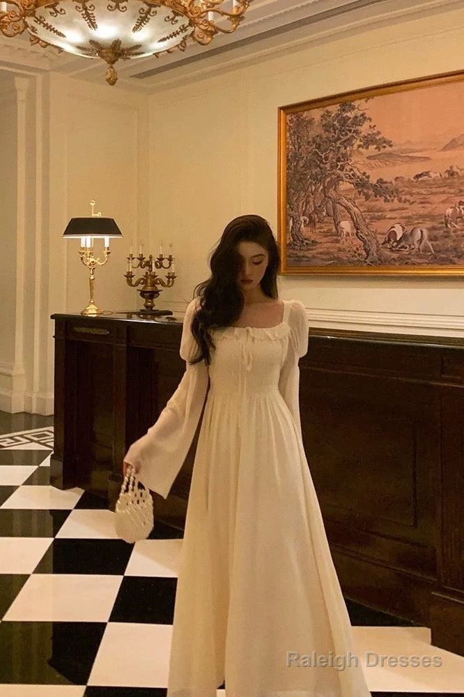 Gorgeous A Line Square Neckline Long Sleeves Ivory Date Night Dress Prom Dresses Birthday Outfit Main image