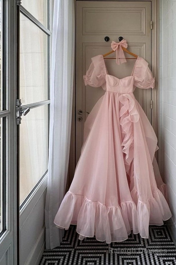 Gorgeous A Line Square Neckline Pink Floor Length Evening Dress Prom Dresses