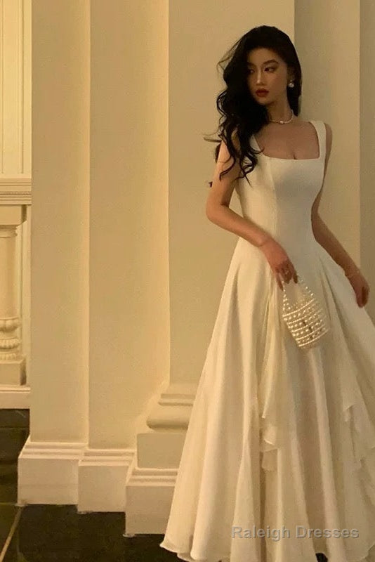 Gorgeous A Line Square Neckline Sleeveless White Date Night Dress Prom Dresses Birthday Outfits Secondary image