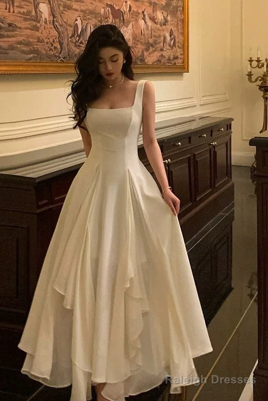 Gorgeous A Line Square Neckline Sleeveless White Date Night Dress Prom Dresses Birthday Outfits