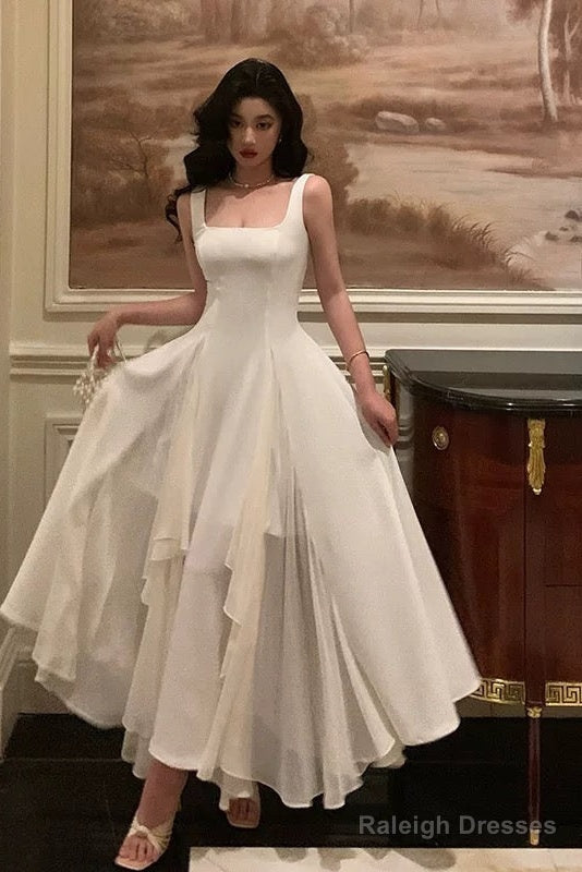 Gorgeous A Line Square Neckline Sleeveless White Date Night Dress Prom Dresses Birthday Outfits Main image