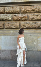 Gorgeous A-Line Strapless Satin Prom Dress Long Prom Dresses