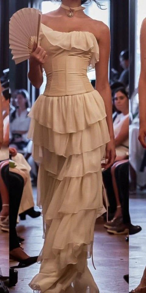 Gorgeous A-Line Strapless Chiffon Prom Dress Long Prom Dresses