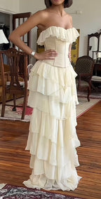 Gorgeous A-Line Strapless Chiffon Prom Dress Long Prom Dresses