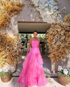 Gorgeous A-Line Strapless Pink Long Prom Dresses