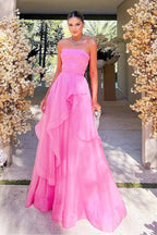 Gorgeous A-Line Strapless Pink Long Prom Dresses
