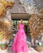 Gorgeous A-Line Strapless Pink Long Prom Dresses