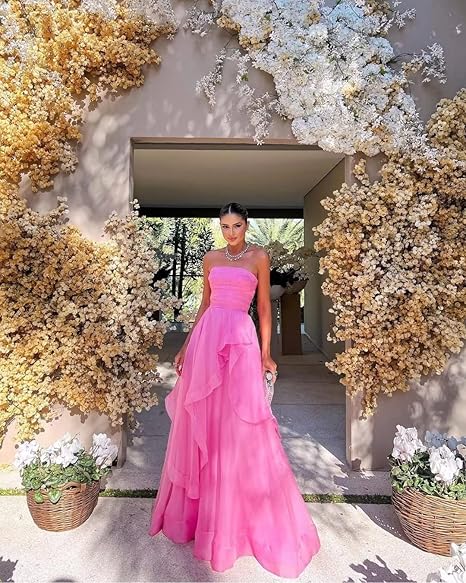 Gorgeous A-Line Strapless Pink Long Prom Dresses