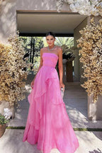 Gorgeous A-Line Strapless Pink Long Prom Dresses