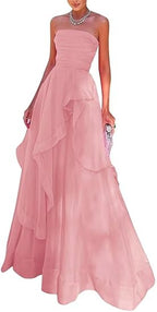 Gorgeous A-Line Strapless Pink Long Prom Dresses