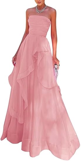 Gorgeous A-Line Strapless Pink Long Prom Dresses