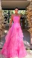 Gorgeous A-Line Strapless Pink Long Prom Dresses