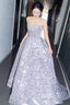 Gorgeous A Line Strapless Sequin Silver Prom Dress