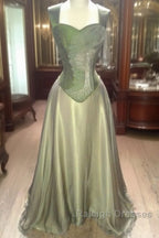 Gorgeous A Line Straps Floor Length Satin Retro Evening Dress Prom Dresses