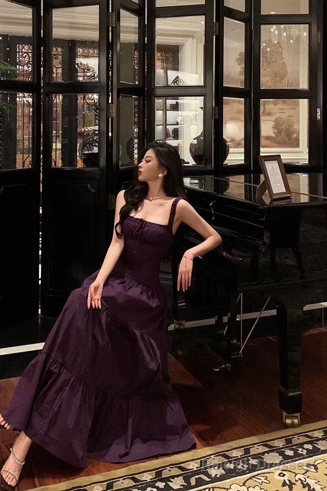 Gorgeous A Line Straps Grape Sleeveless Date Night Dress Prom Dresses Birthday Outfits Secondary image