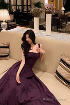 Gorgeous A Line Straps Grape Sleeveless Date Night Dress Prom Dresses Birthday Outfits