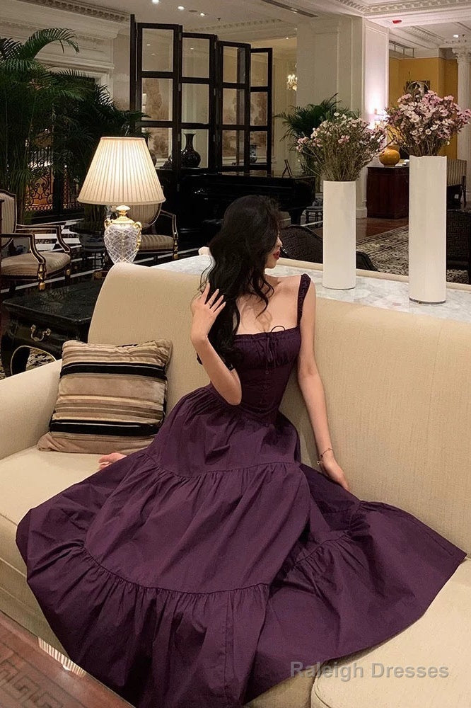 Gorgeous A Line Straps Grape Sleeveless Date Night Dress Prom Dresses Birthday Outfits