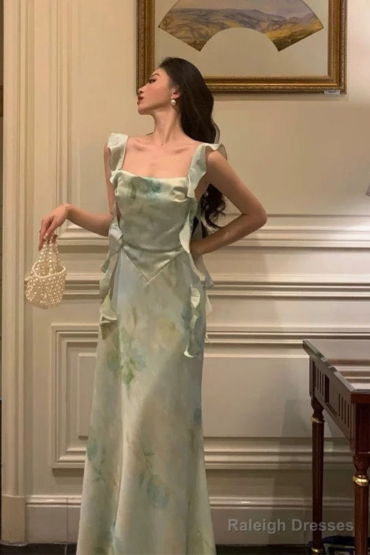 Gorgeous A-Line Straps Mint Green Date Night Dresses Prom Dress With Ruffles Prom Dresses Birthday Outfits