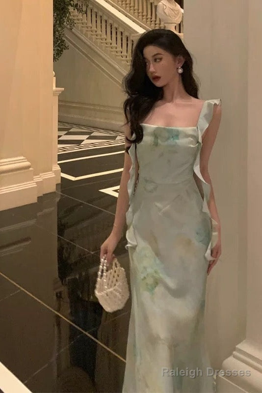 Gorgeous A-Line Straps Mint Green Date Night Dresses Prom Dress With Ruffles Prom Dresses Birthday Outfits