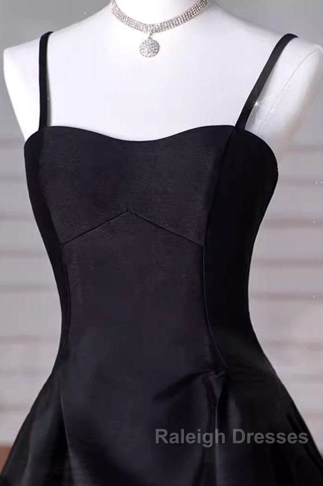 Gorgeous A Line Straps Satin Black Prom Dress