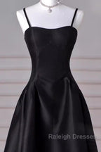 Gorgeous A Line Straps Satin Black Prom Dress